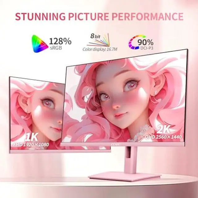 Alt view image 2 of 5 - CUNPU 27 Inch Pastel Pink Gaming Monitor QHD 2560x1440 180Hz 1ms GTG Fast IPS Computer Monitor, 90% DCI-P3, Adaptive Sync, Built in Speaker, Height/Swivel/Tilt/Pivot Adjustable Stand, HDMI,DP