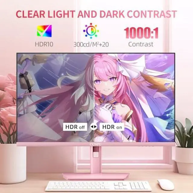 Alt view image 3 of 5 - CUNPU 27 Inch Pastel Pink Gaming Monitor QHD 2560x1440 180Hz 1ms GTG Fast IPS Computer Monitor, 90% DCI-P3, Adaptive Sync, Built in Speaker, Height/Swivel/Tilt/Pivot Adjustable Stand, HDMI,DP