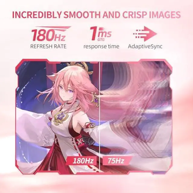 Alt view image 4 of 5 - CUNPU 27 Inch Pastel Pink Gaming Monitor QHD 2560x1440 180Hz 1ms GTG Fast IPS Computer Monitor, 90% DCI-P3, Adaptive Sync, Built in Speaker, Height/Swivel/Tilt/Pivot Adjustable Stand, HDMI,DP
