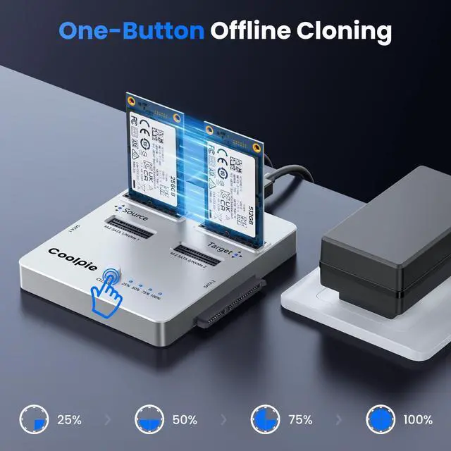 Alt view image 2 of 5 - Coolpie 3-in-1 SSD Cloner, USB3.2 Gen2x2 20Gbps M.2 Reader, Offline Clone M.2 NVMe/SATA, mSATA, SATA 2.5''/3.5'' HDD/SSD Cloner