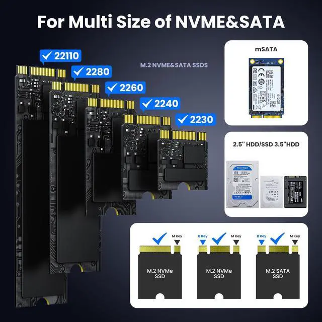 Alt view image 4 of 5 - Coolpie 3-in-1 SSD Cloner, USB3.2 Gen2x2 20Gbps M.2 Reader, Offline Clone M.2 NVMe/SATA, mSATA, SATA 2.5''/3.5'' HDD/SSD Cloner