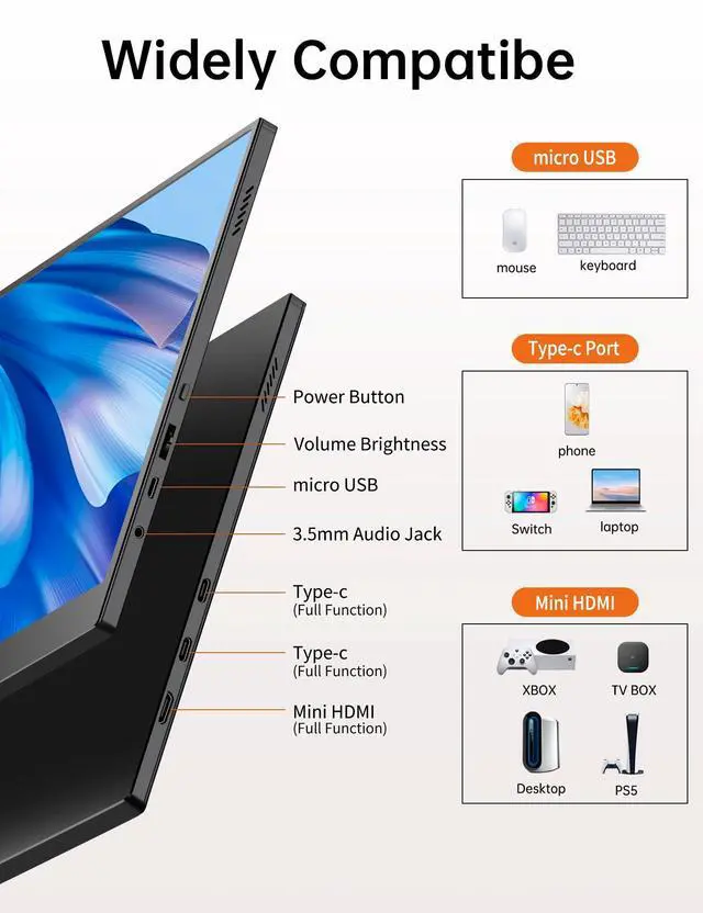 Alt view image 5 of 5 - DAMRAPT Small Portable Monitor 10.5" 1920x1280 FHD 400Nits Eye Care Mini Travel Monitor w/Smart Cover & Speaker, HDR Portable Gaming Display, USB C HDMI External Screen for Laptop Switch, PS5/4