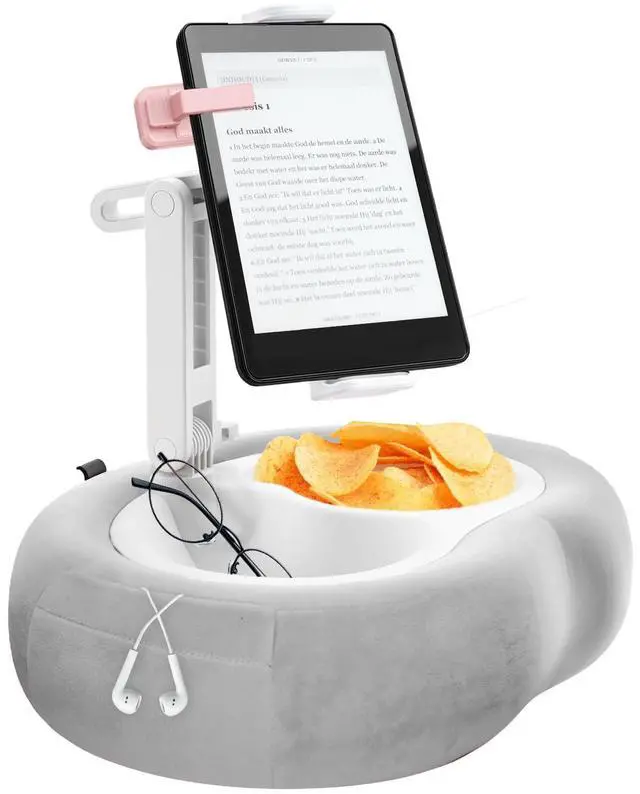 Main image of DNIWS Adjustable Tablet Pillow Stand with 360deg Rotating Holder, Detachable Snack Tray & Storage Pockets, Soft Washable Velvet for 5-12.9 Inch Devices