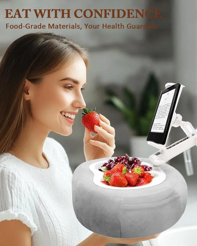 Alt view image 5 of 5 - DNIWS Adjustable Tablet Pillow Stand with 360deg Rotating Holder, Detachable Snack Tray & Storage Pockets, Soft Washable Velvet for 5-12.9 Inch Devices