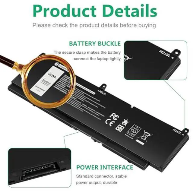 Alt view image 3 of 5 - ASUNCELL PKWVM 95Wh Battery Replacement for Dell Precision 7550 7750 7560 7760 / P44E P93F P44E001 P44E002 P93F001 P93F002 Series Laptop C903V 0C903V 0CR72X CR72X 068N03 0447VR 68ND3 453-BBCQ 11.4V