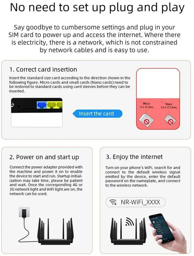 Alt view image 3 of 5 - Dpofirs 5G CPE 6 Router for Middle East, Asia, Africa, WiFi6 1000Mbps Gigabit Ethernet Network, 8 Antennas, Plug and Play with SIM Card Slot, Supports up to 20 Users, Black