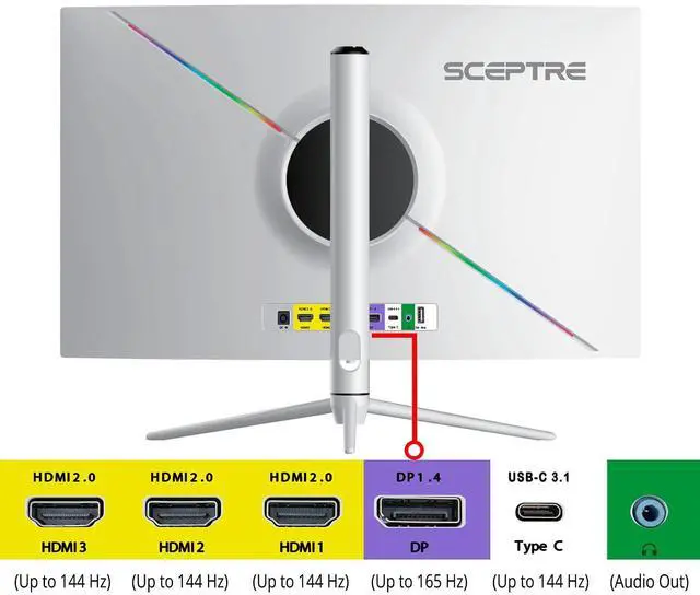Alt view image 2 of 5 - Sceptre Curved 32-inch QHD Gaming Monitor 2560 x 1440 up to 165Hz 144Hz 1ms HDR1000 99% sRGB, Light Sensor Height Adjustable DP HDMI USB Type C 3.1 Build-in Speakers Nebula White (C325B-QWN168W)