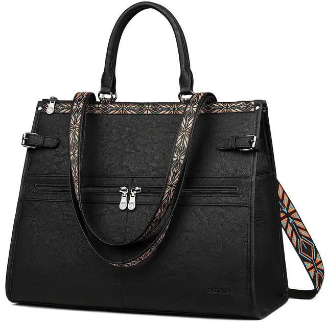 Main image of FADEON Laptop Bag for Women Designer PU Leather Large Tote Bags Packpack Purses with 15.6 Laptop Compartment Travel Shoulder Handbag Black