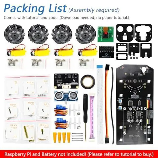 Alt view image 2 of 5 - Freenove Mecanum Wheel Car Kit for Raspberry Pi 5 4 B 3 B+ Zero 2 W, Face Tracking, Line Tracking, Light Tracing, Obstacle Avoidance, App Control, Camera, Servo (Raspberry Pi NOT Included)