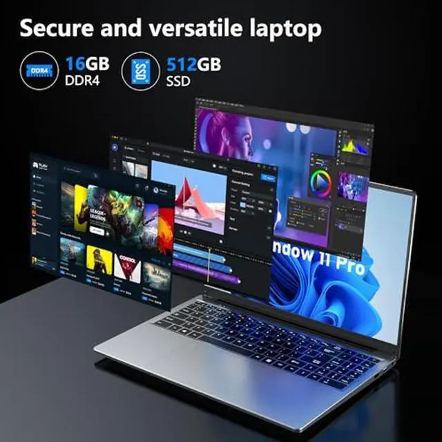 Alt view image 3 of 5 - FUNYET Gaming Laptop, 16 Inch FHD Display (1920 x 1200), N95 Laptop Computer (up to 3.4GHz), 16GB RAM 512GB SSD, Supports 180 Angle Opening, Bluetooth, Backlit Keyboard, Windows 11 Pro