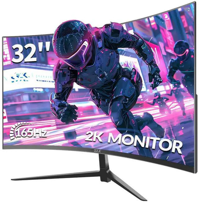 Main image of ZZA 32-Inch QHD Curved Gaming Monitor - 2K Resolution, 165Hz/180Hz Refresh Rate, 1ms Response Time, FreeSync & G-Sync, HDR10, 122% sRGB Coverage, DP/HDMI, VESA Mount Compatible
