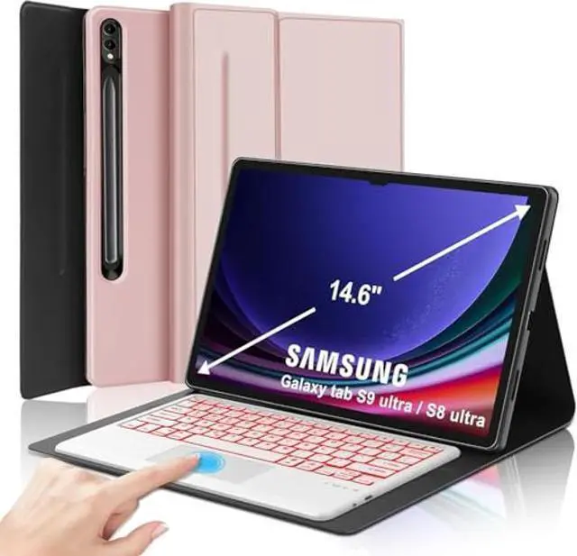 Main image of KVAGO Keyboard Case for Samsung Galaxy Tab S9/S8/S10 Ultra 14.6 inch, 7 Color Backlit Keyboard, Multi-Gesture Smart Touchpad, Smart Cover Compatible with S Pen, Auto Sleep/Wake (Coral Pink)