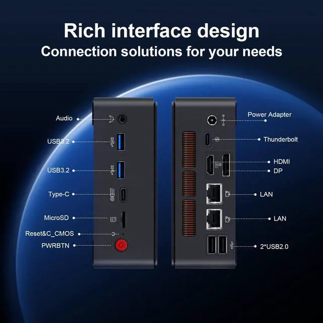 Alt view image 3 of 5 - LIMYEE Mini PC Window 11, 16GB DDR5 512GB M.2 SSD Portable Computer, Multi-Port, Support Four Displays Synchronous Asynchronous Display. Pre-Installed Windows 11 Pro Suitable for Office/Home
