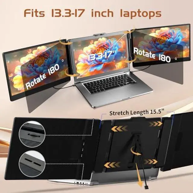 Alt view image 3 of 5 - Laptop Screen Extender Monitor Portable - 14 Inch FHD 1080P IPS Laptop Monitor Extender Plug & Play External Triple Monitor for 13"-17" Laptops Compatible with Mac Windows Linux Chrome