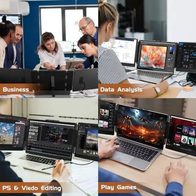 Alt view image 5 of 5 - Laptop Screen Extender Monitor Portable - 14 Inch FHD 1080P IPS Laptop Monitor Extender Plug & Play External Triple Monitor for 13"-17" Laptops Compatible with Mac Windows Linux Chrome