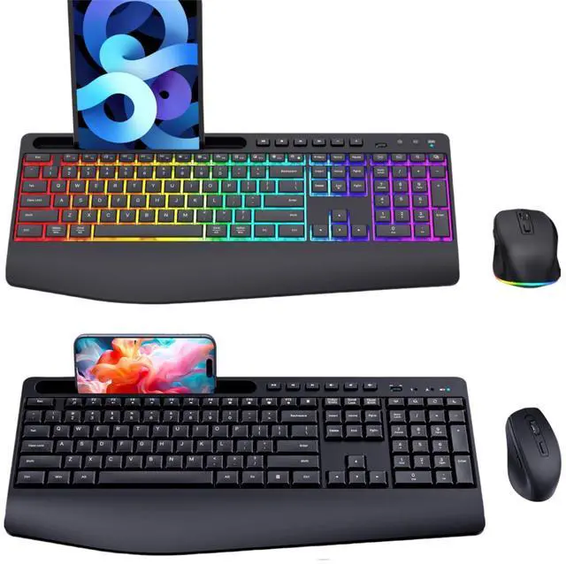 Main image of Ergonomic Wireless Keyboard and Mouse Combo Full-Sized Silent Design with Phone Holder for Windows PC Laptop