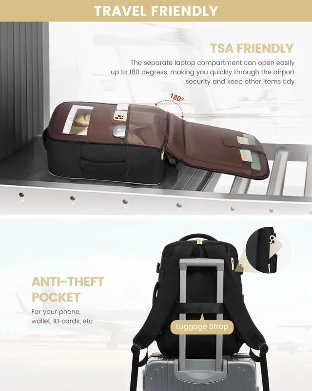 Alt view image 4 of 5 - LOVEVOOK Large Travel Backpack for Women, 50L Carry on Backpack for Airplanes, TSA Personal Item Travel Bag for Women fits 18" Laptop, Waterproof Carry on Bags with 4 Packing Cubes, Black