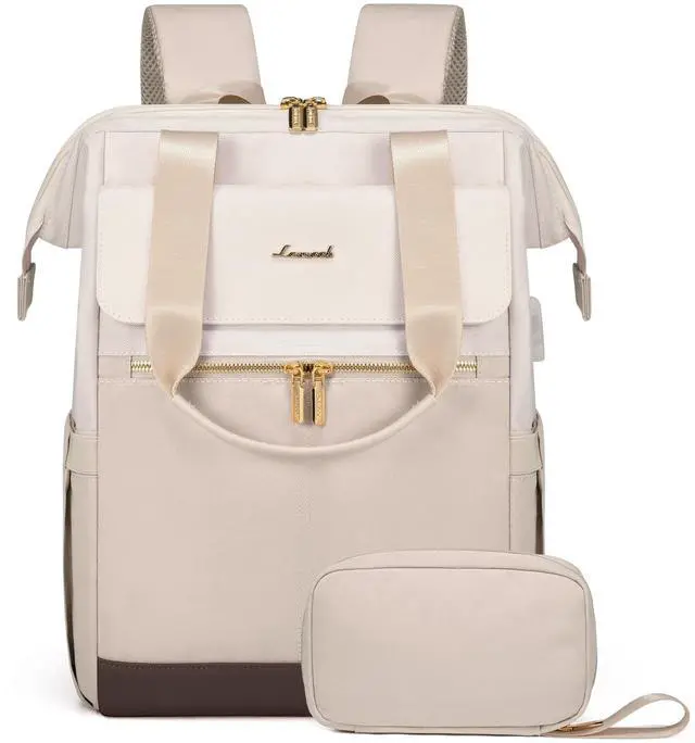 Main image of LOVEVOOK 17.3 Inch Laptop Backpack for Women, Large Capacity Travel Backpack with Organizer Bag, Waterproof Carry on Backpack Purse Work Bag with USB Port for Teacher Nurse, Beige-Nude