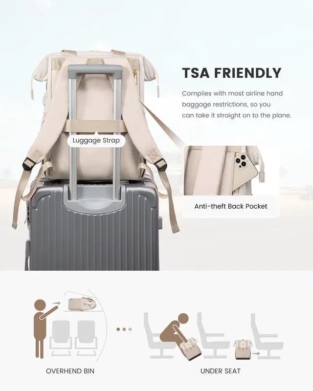Alt view image 3 of 5 - LOVEVOOK 17.3 Inch Laptop Backpack for Women, Large Capacity Travel Backpack with Organizer Bag, Waterproof Carry on Backpack Purse Work Bag with USB Port for Teacher Nurse, Beige-Nude