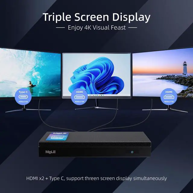 Alt view image 3 of 5 - MeLE Quieter3C Fanless Mini PC 16GB RAM 512GB Storage Slim Desktop PC Celeron N5105(up to 2.9GHz) Micro Computer USB-C Dual HDMI 4K, VESA Mount, 2.4G&5G WiFi, BT5.1 for Home/Office