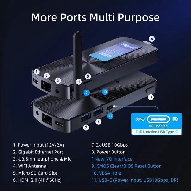 Alt view image 2 of 5 - MeLE PCG02 Fanless Mini PC Stick Alder Lake N100(up to 3.4GHz) 8GB LPDDR4 256GB ROM Micro Desktop Computer Small Form Factor PC with Full Function USB-C, 2.4G/5.0G WiFi, 4K HDMI for Home Office