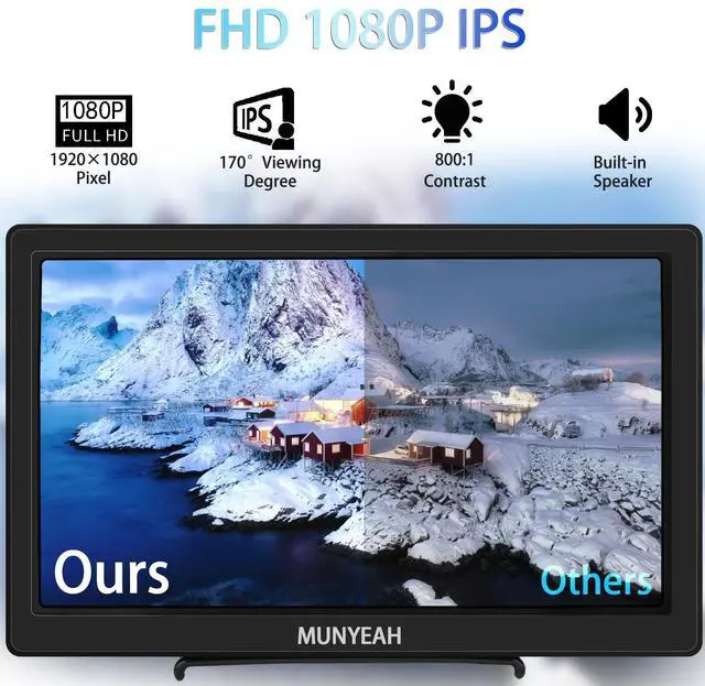 Alt view image 2 of 5 - MUNYEAH M1020 Portable Monitor 10.1 inch Full HD IPS 1920x1080 400Nits Monitor with HDMI, VGA for Windows 11/10/8/7 PS Xbox Compatible with Raspberry Pi 5/4/3 Build-in Speakers VESA Mount