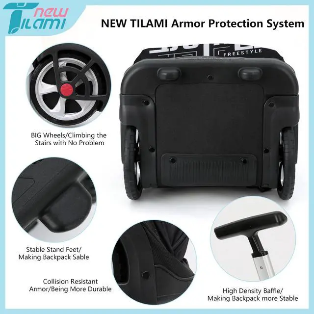 Alt view image 4 of 5 - NEW TILAMI Rolling Backpack 19 inch Teens Rolling Backpack Cute Wheeled Computer Laptop Backpack Bookbag Roller Travel Bag College, Skate Board