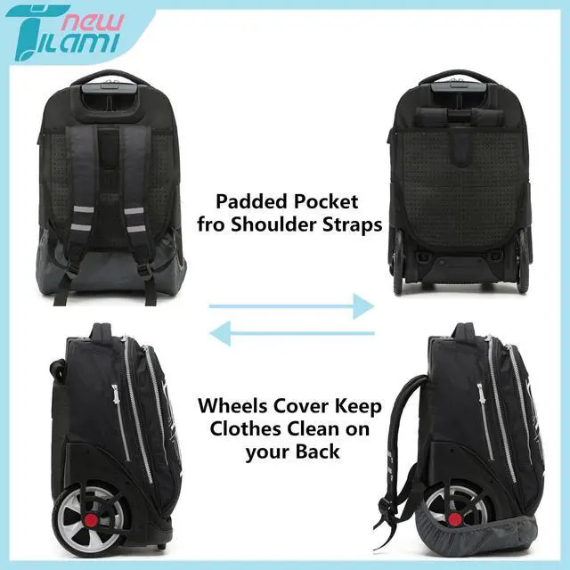 Alt view image 5 of 5 - NEW TILAMI Rolling Backpack 19 inch Teens Rolling Backpack Cute Wheeled Computer Laptop Backpack Bookbag Roller Travel Bag College, Skate Board