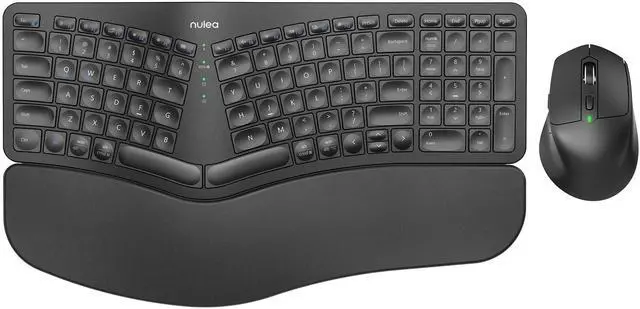 Main image of Nulea KM75 Advanced Ergonomic Wireless Keyboard and Mouse Combo, Comfortable Natural Typing, Palm Rest, Multi-Device (Bluetooth, 2.4G, Wired), Rechargeable, for Multi-OS, Windows, Mac, Android(Black)