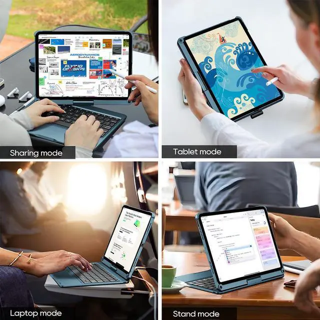 Alt view image 5 of 5 - pekarejue Wireless Keyboard Case for Apple iPad 11th (A16) M3 2025 & 2022 iPad 10th Generation (10.9-inch): Rotatable Pencil Holder Multi-Touch Trackpad RGB Backlit Navy Blue