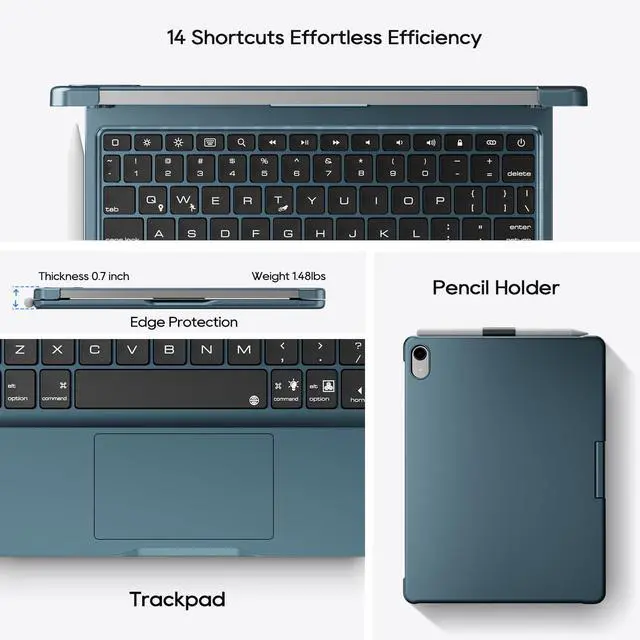 Alt view image 4 of 5 - pekarejue Wireless Keyboard Case for Apple iPad 11th (A16) M3 2025 & 2022 iPad 10th Generation (10.9-inch): Rotatable Pencil Holder Multi-Touch Trackpad RGB Backlit Navy Blue