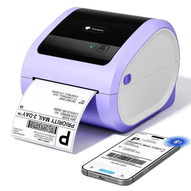 Main image of Phomemo D520BT Bluetooth Thermal Label Printer, 4X6 Wireless Shipping Label Printer Build-in Holder, Thermal Label Maker for Shipping Package, Compatible with , USPS, Shopify, Ebay, Purple