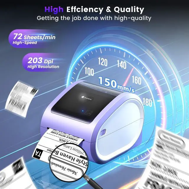 Alt view image 2 of 5 - Phomemo D520BT Bluetooth Thermal Label Printer, 4X6 Wireless Shipping Label Printer Build-in Holder, Thermal Label Maker for Shipping Package, Compatible with , USPS, Shopify, Ebay, Purple