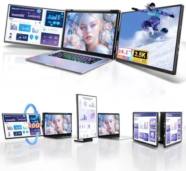 Main image of Pitycbo Laptop Screen Extender Monitor Portable - 2.5K Triple Laptop Screen Extender, Plug and Play Multiple Screens Extended Fits 13-17.3 Inch Laptops Compatible with Mac, Windows, Chrome, Dex