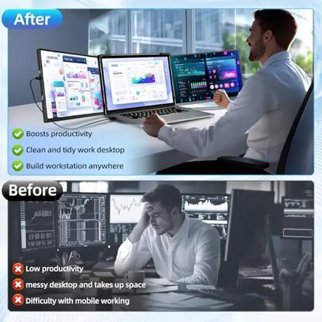 Alt view image 4 of 5 - Pitycbo Laptop Screen Extender Monitor Portable - 2.5K Triple Laptop Screen Extender, Plug and Play Multiple Screens Extended Fits 13-17.3 Inch Laptops Compatible with Mac, Windows, Chrome, Dex
