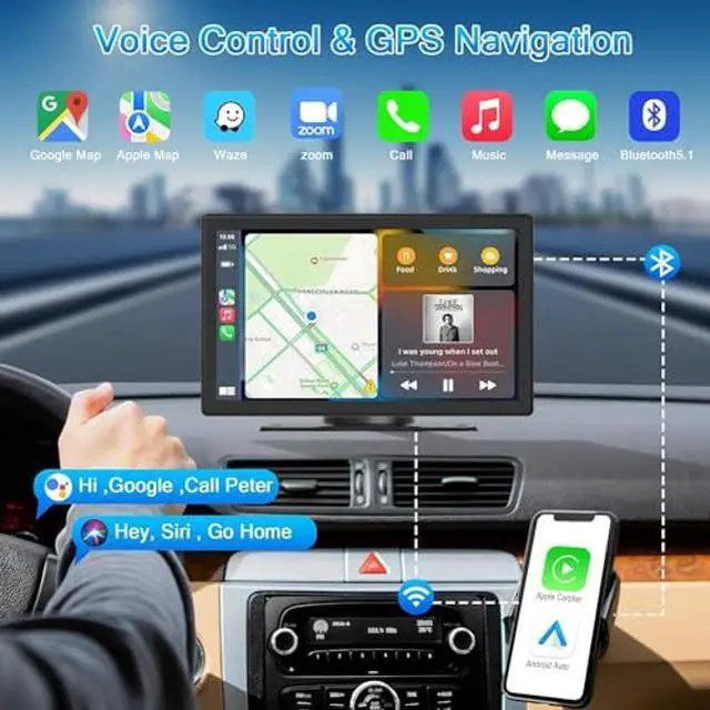 Alt view image 3 of 5 - RLIERCI Portable Carplay Screen for Car, 9" Wireless Carplay Touchscreen with 4K Dash Cam, Android Auto Car Stereo, Car Audio Receivers with 1080p Backup Camera, GPS, Bluetooth, FM, Siri