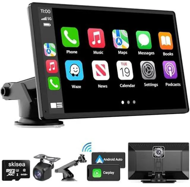 Main image of RLIERCI Portable Carplay Screen for Car, 9" Wireless Carplay Touchscreen with 4K Dash Cam, Android Auto Car Stereo, Car Audio Receivers with 1080p Backup Camera, GPS, Bluetooth, FM, Siri