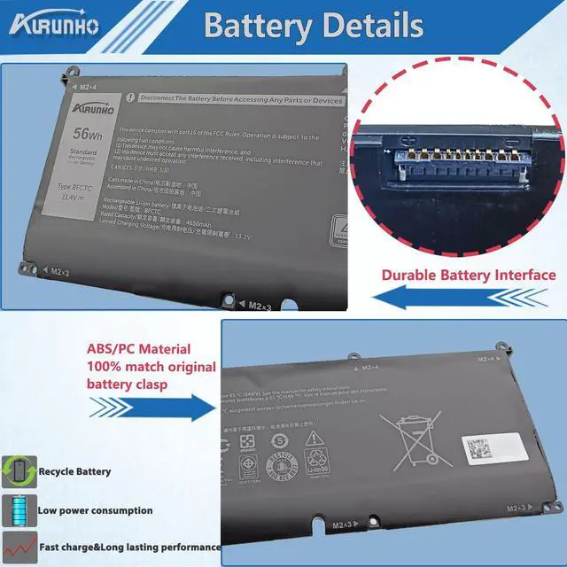 Alt view image 3 of 5 - AURUNHO 8FCTC 56Wh Battery Replacement for Dell Alienware M17 R4 2021 R3 2020 M16 R1 AMD M15 R7 AMD R6 R5 R4 R3 Series Precision 5570 5560 5550 5550 2020 Series XPS 15 9500 9510 9520 9530 Series 11.4V
