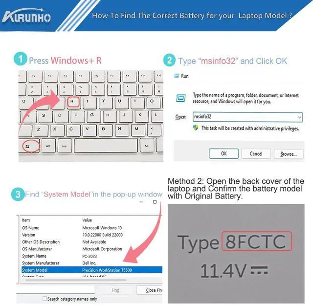 Alt view image 4 of 5 - AURUNHO 8FCTC 56Wh Battery Replacement for Dell Alienware M17 R4 2021 R3 2020 M16 R1 AMD M15 R7 AMD R6 R5 R4 R3 Series Precision 5570 5560 5550 5550 2020 Series XPS 15 9500 9510 9520 9530 Series 11.4V