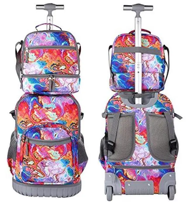 Alt view image 2 of 5 - seastig Rolling Backpack 18in Wheeled Backpack with lunch bag and Pencil Case Set Roller Backpack Laptop Backpack Adults Kids