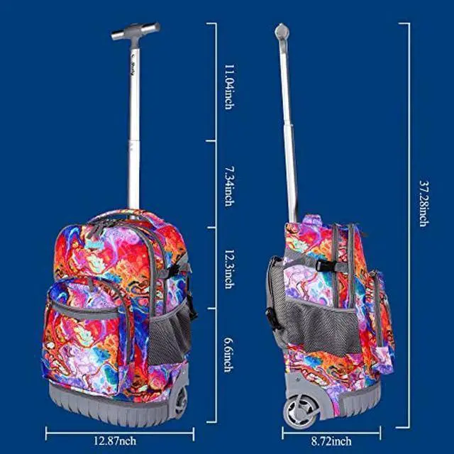 Alt view image 3 of 5 - seastig Rolling Backpack 18in Wheeled Backpack with lunch bag and Pencil Case Set Roller Backpack Laptop Backpack Adults Kids