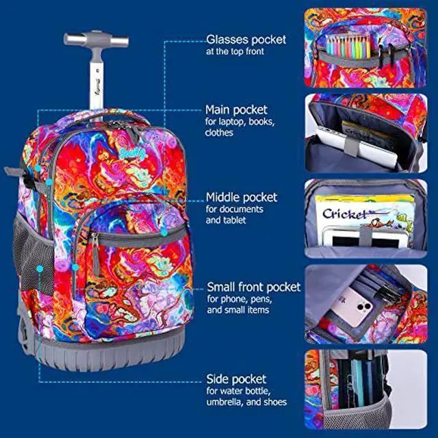 Alt view image 4 of 5 - seastig Rolling Backpack 18in Wheeled Backpack with lunch bag and Pencil Case Set Roller Backpack Laptop Backpack Adults Kids