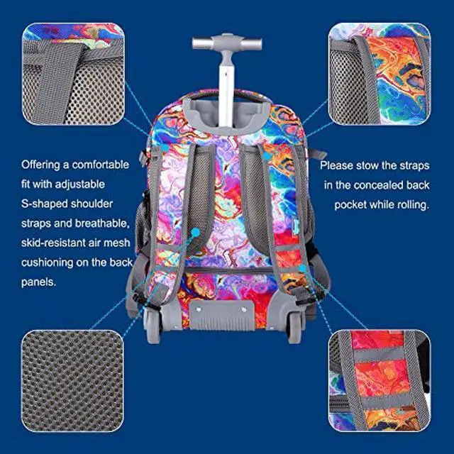 Alt view image 5 of 5 - seastig Rolling Backpack 18in Wheeled Backpack with lunch bag and Pencil Case Set Roller Backpack Laptop Backpack Adults Kids