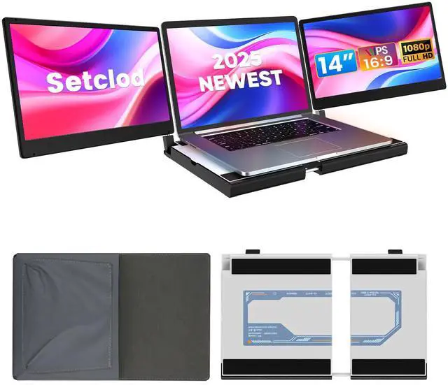 Main image of Setclod 14" FHD 1080P Laptop Monitor Extender, Triple Screen, Portable, Compatible with Mac, Windows, Chrome