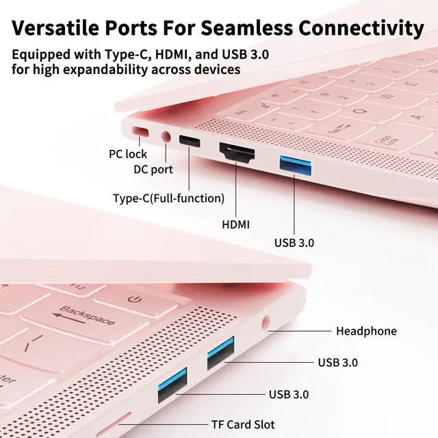 Alt view image 3 of 5 - BINHENGLON 14.1 Inch Portable Laptop,Celeron N5105 Processor,16GB,(2160 x 1440) IPS,Fingerprint Unlock,Win 11,Backlit keyboard, Push-pull camera,Type-C,USB3.0*3,HDMI*1,WiFi /BT 5.0(Pink,16G+960GB SSD)