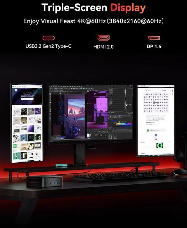 Alt view image 5 of 5 - KAMRUI Mini Gaming PC, E3B 16GB RAM 512GB SSD Mini PC AMD Ryzen 5 7430U Micro Desktop Computers (Max 4.3GHz,6C/12T, Beat 5650U), Small Computer Support WiFi 6, BT5.2, Triple Display for Office Home