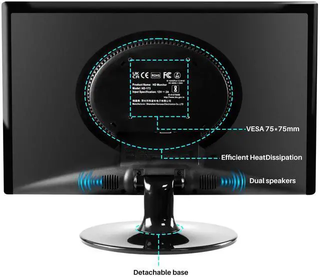 Alt view image 5 of 5 - Ulrhzar 17.3inch PC Monitor 1600x900 LCD Screen Display 16:9, 60Hz, Built-in Speaker HDMI VGA, USB C Desktop Computer Monitor for Raspberry Pi Switch PS4/5 Laptop