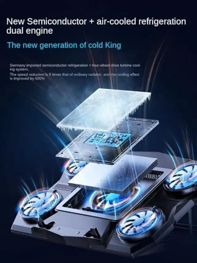 Alt view image 2 of 5 - Gaming Laptop Cooler Semiconductor Stand Dual-Mode Thermoelectric & Fan System Notebook 12-17" Cooling Pad with RGB, Phone Holder, Adjustable Speed, 2-Port USB Hub - Conquer Lag, Stay Cool, Black