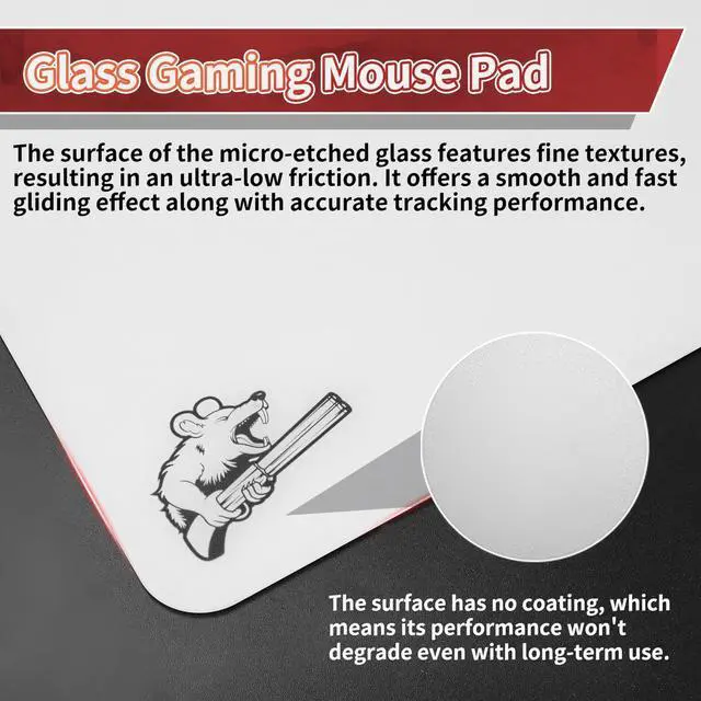 Alt view image 3 of 5 - SIROOLAC 2.0 Ultra-Thin Tempered Glass Gaming Mouse Pad, Designed for FPS, Full-Coverage Anti-Slip Base,Etched Surface,Only 2.6mm Thick,Redefine Your Shooting Experience(White,400mm*480mm)