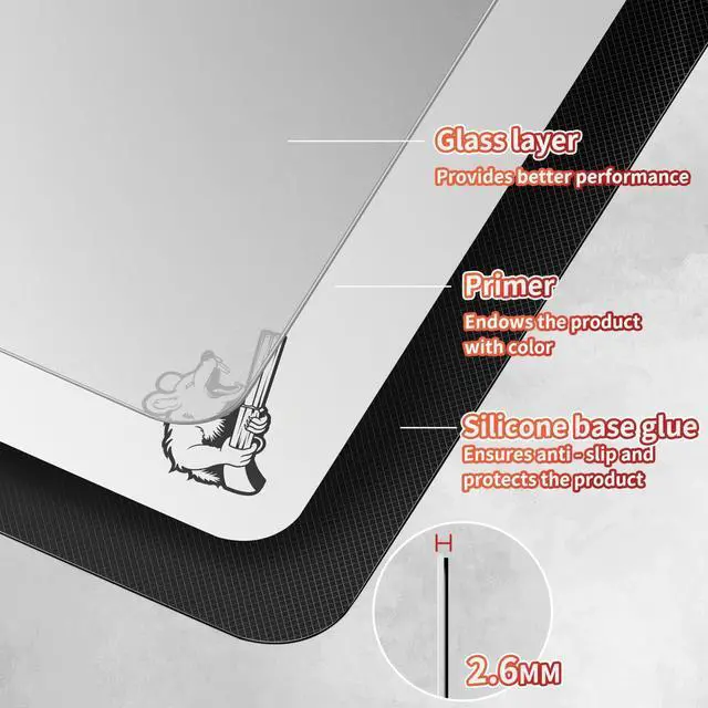 Alt view image 5 of 5 - SIROOLAC 2.0 Ultra-Thin Tempered Glass Gaming Mouse Pad, Designed for FPS, Full-Coverage Anti-Slip Base,Etched Surface,Only 2.6mm Thick,Redefine Your Shooting Experience(White,400mm*480mm)